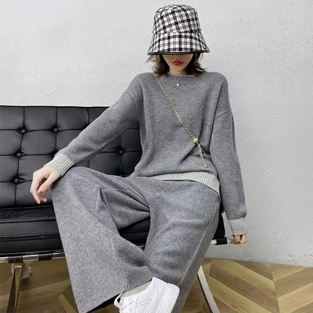 时尚舒适爆款高级感田园风减龄复古女士针织套装新款潮流6D729