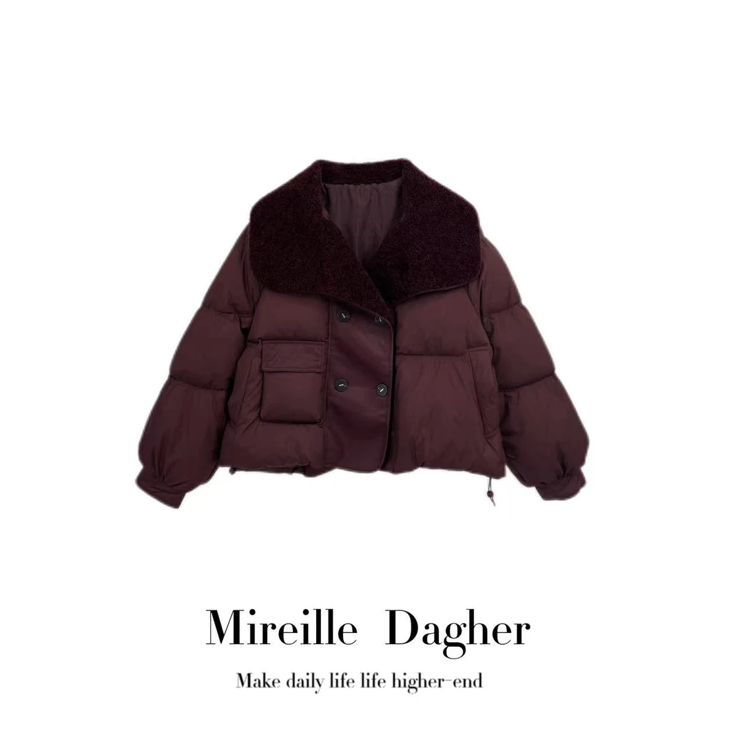 米莱Jiaer/新款拼接大翻领下摆抽绳拼接短款羽绒服外套6002