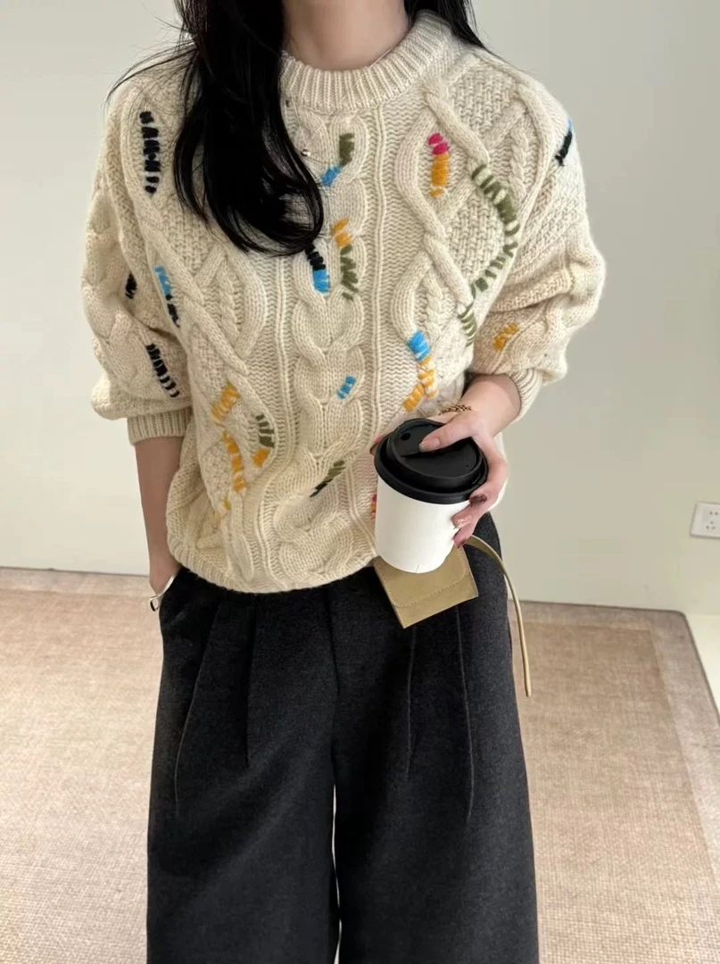 【手绣绞花套头】重工加厚手绣绞花针织套头