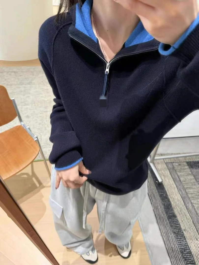 【lulu风帽衫】极简风细支撞色加密极针织帽衫