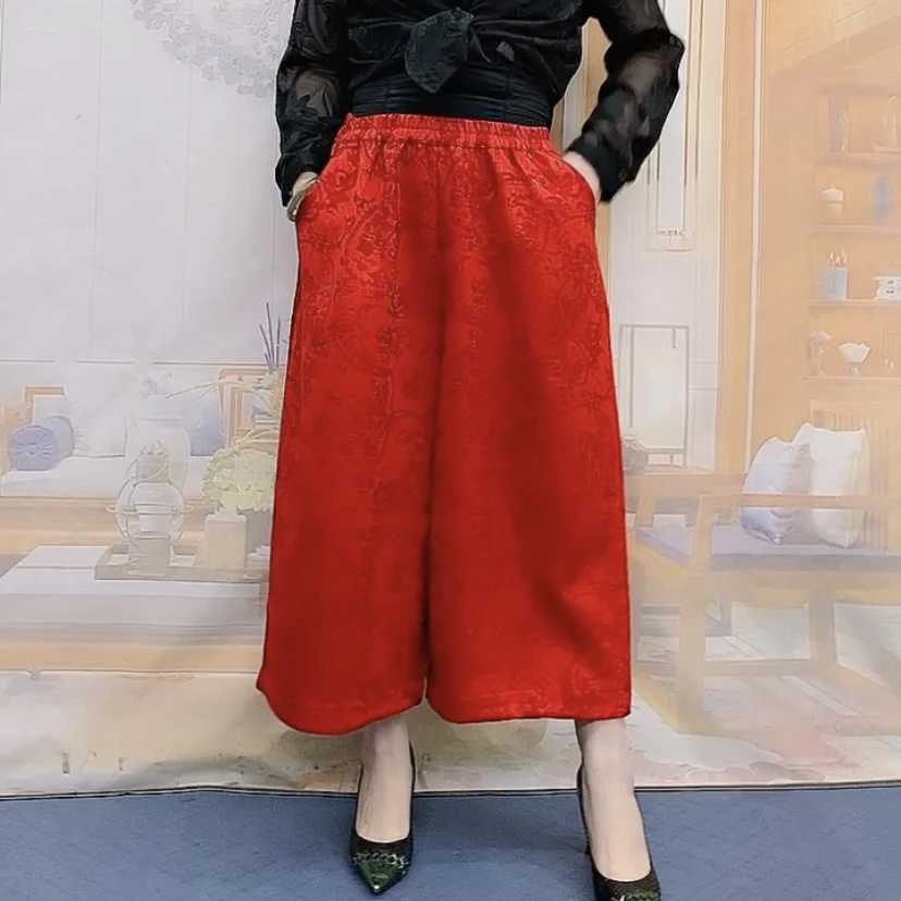 夏季花苞裤单裤子民族风裤子复古裤子高腰国风休闲百搭提花中式