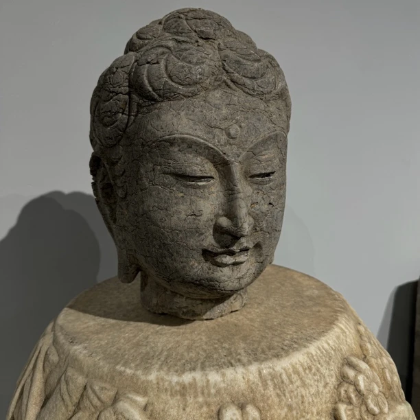 青石佛首摆件 开脸慈祥老物件风化雕刻