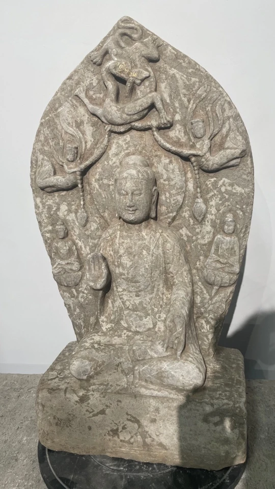 青石背光石佛 线条流畅开脸慈祥 可摆放空间陈设茶室