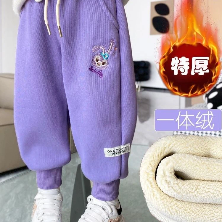 女童加绒加厚休闲裤2023特厚一体绒女孩兔子冬季新款外穿裤子厚绒