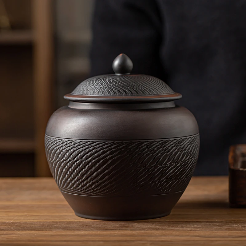 紫陶茶叶罐密封罐家用大号储存罐陶瓷罐绿茶红茶普洱茶罐防潮锁鲜