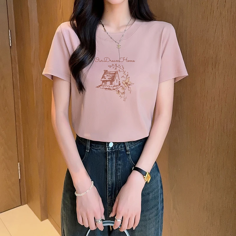 [庭院与花]夏季T恤显瘦时尚百搭印花圆领修身短袖