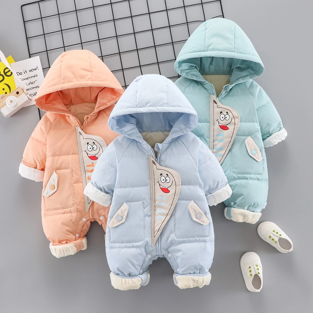 【优】新款宝宝秋冬男女可爱戴帽外出爬服加厚清新休闲款羽绒服