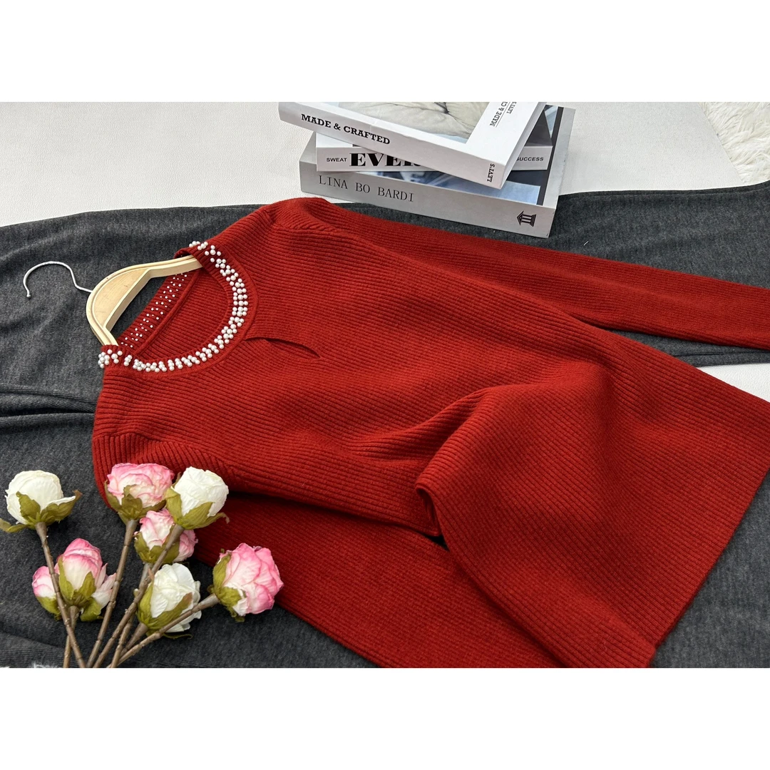 【红色钉珠套头】秋季新款时尚气质上衣QC1844