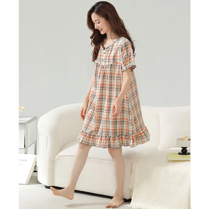 夏季睡裙女短袖纯棉新款夏天夏款睡衣薄款宽松女裙连衣裙可外穿