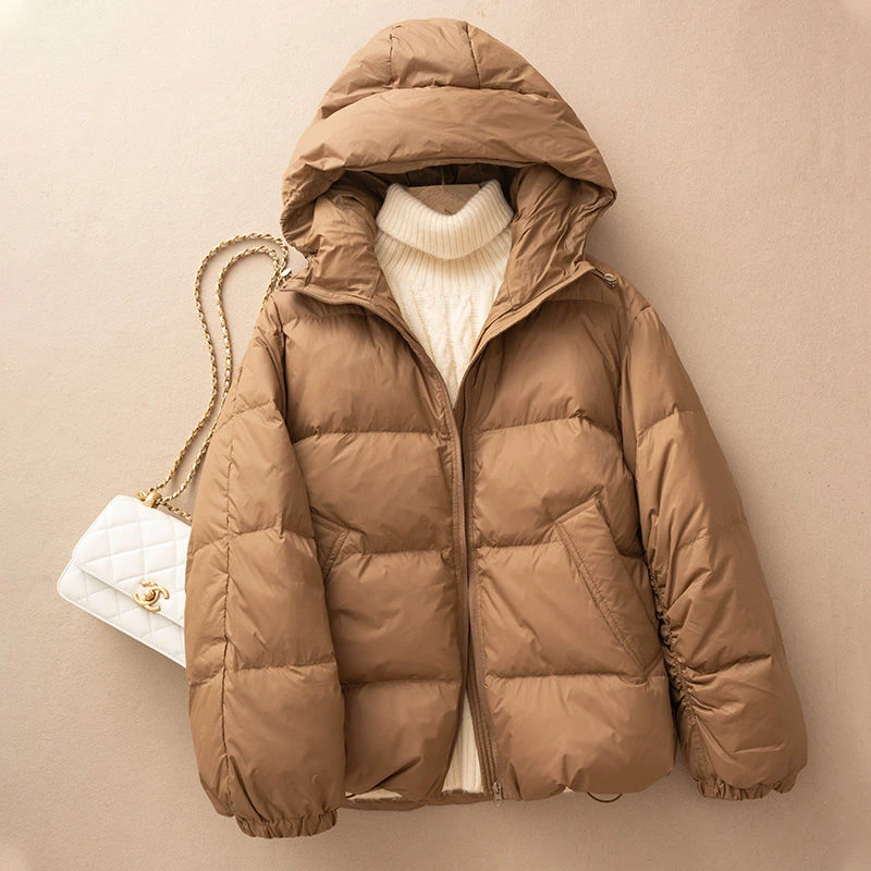 新款2023羽绒服小个子短款羽绒服女款年新款时尚咖色收腰冬季外套