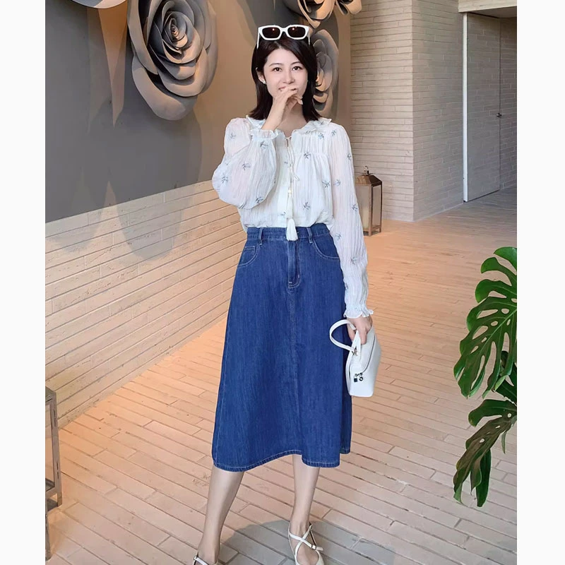 紫璐莱双向奔赴~四季百搭显瘦高腰复古法式蓝色牛仔a字半身裙508W