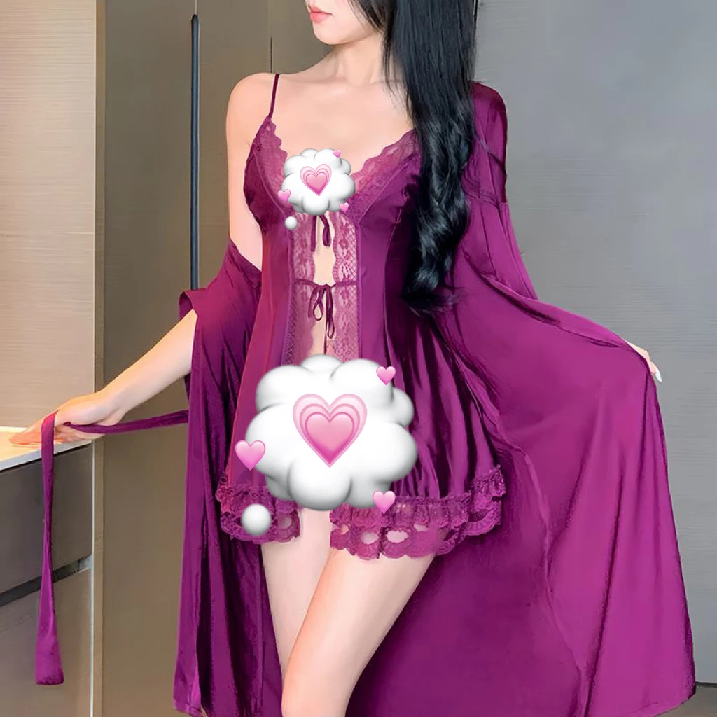 法式纯欲蕾丝吊带睡裙紫色性感家居服冰丝轻奢睡衣气质显瘦长款