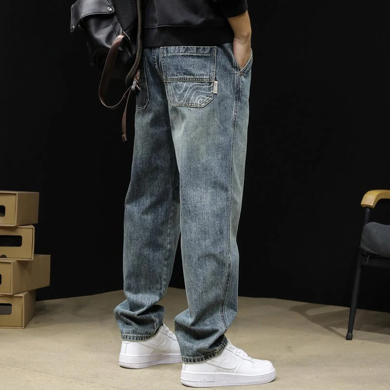 2024秋冬新款男士宽松牛仔裤男士秋冬款时尚百搭美式潮牌直筒裤