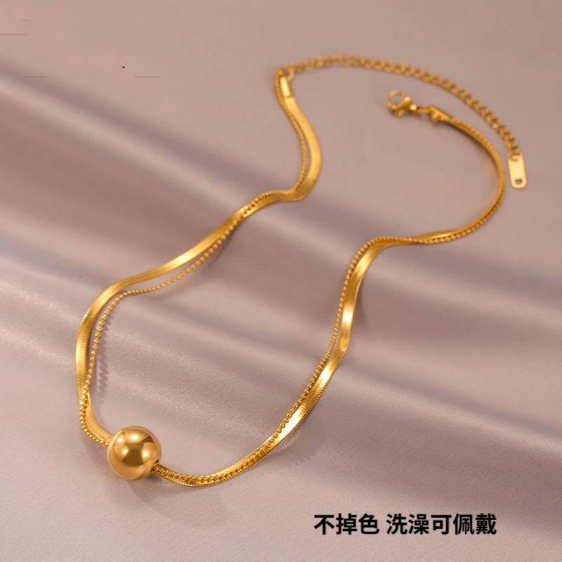钛钢项链 不掉色欧美双层幸运圆珠项链ins冷淡风简约小众时尚百搭