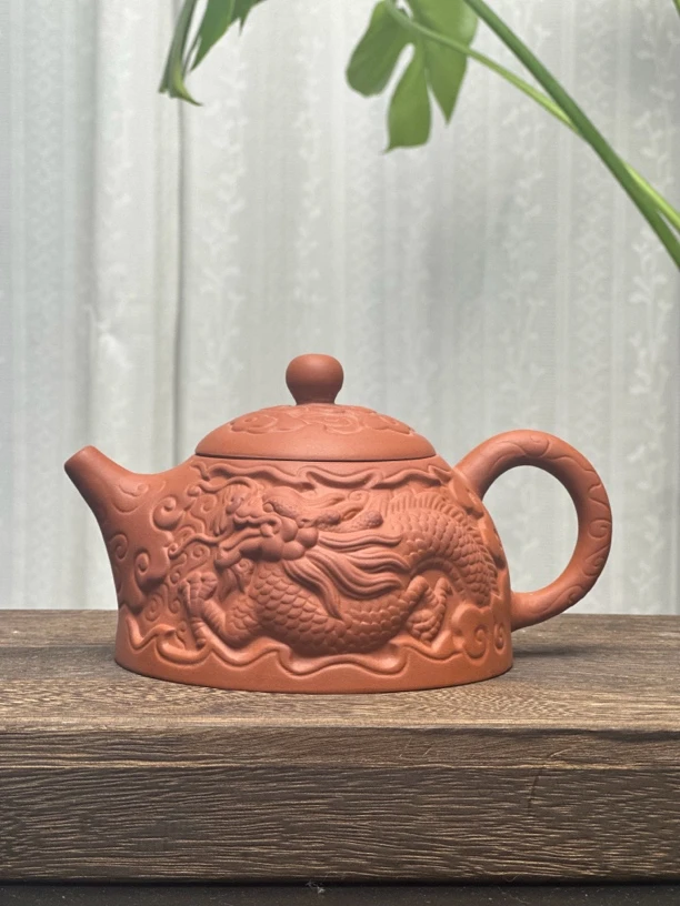 原矿紫砂朱泥大红袍龙壶大容量凤鸣壶功夫茶具可养祥龙半月西施壶