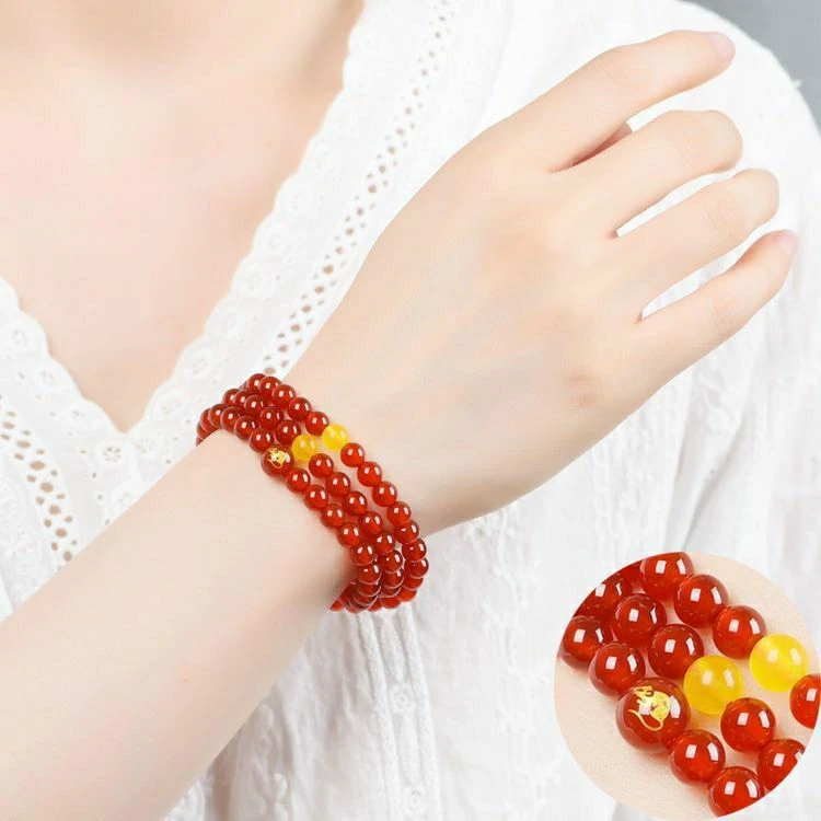 天然红黄玛瑙十二生肖手链手串三圈卡（6/8/10mm）黄玉髓转运男女款