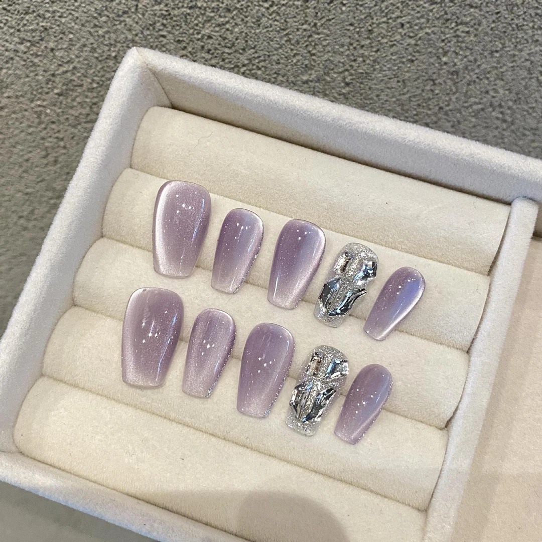 纯手工穿戴甲假指甲贴片美甲成品紫色灯泡猫眼布契拉魔镜奇迹天使