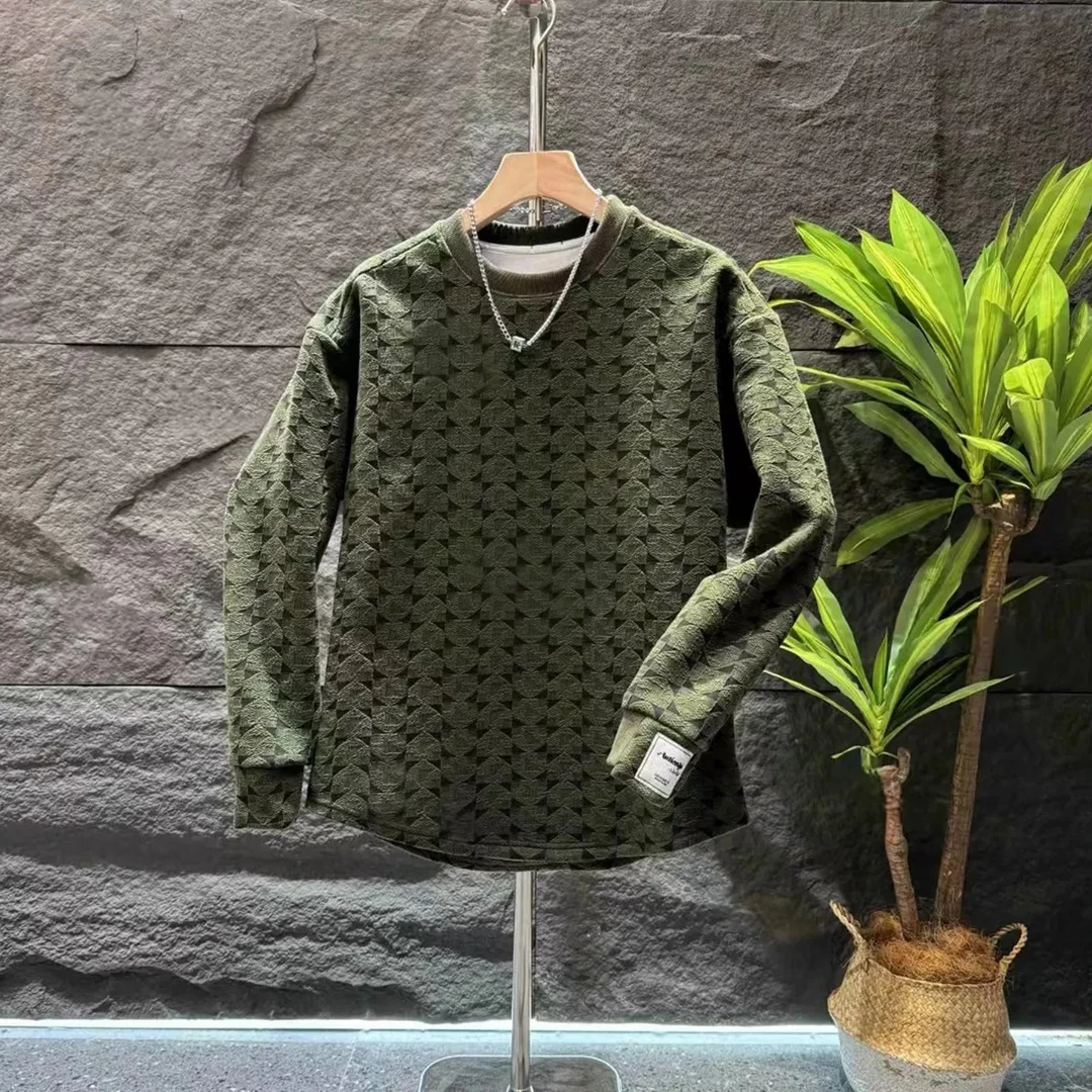 【易访轻奢】2023新款加绒不等边拼接衣袖燕尾提花休闲潮牌卫衣