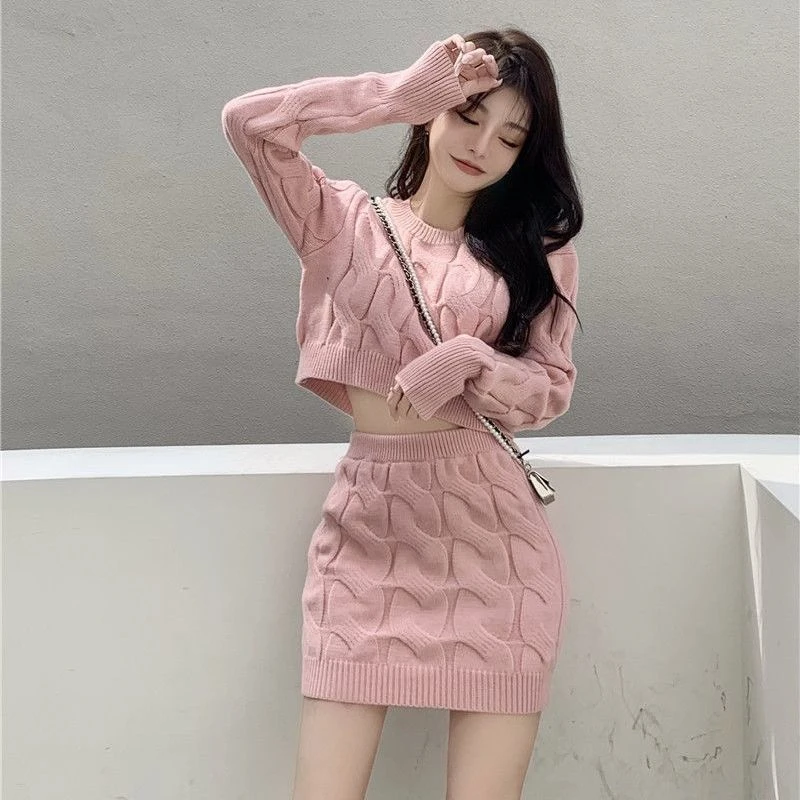 慵懒风纯欲秋冬麻花气质毛衣冬季新款辣妹女款chic高腰短裙秋季