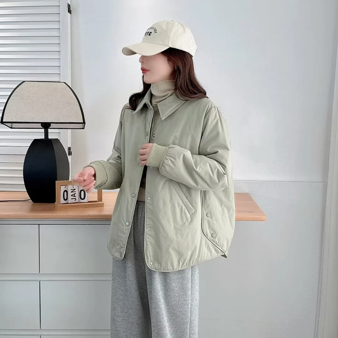 大码春季新款翻领暗扣新款显瘦宽松百搭夹克外套女2430