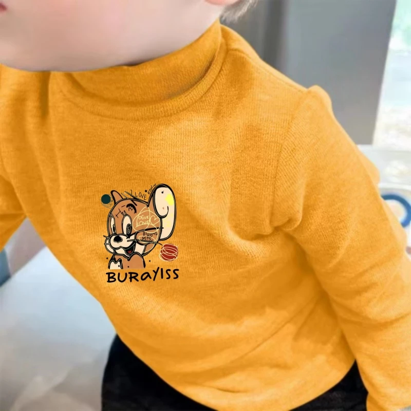 儿童潮款半高领德绒长袖T恤春秋款男童打底衫宝宝上衣女童洋气