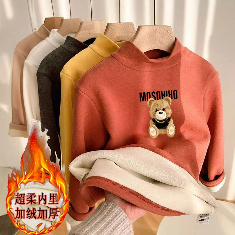 儿童加绒加厚打底衫秋冬装半高领德绒洋气安可拉红宝宝保暖上衣潮