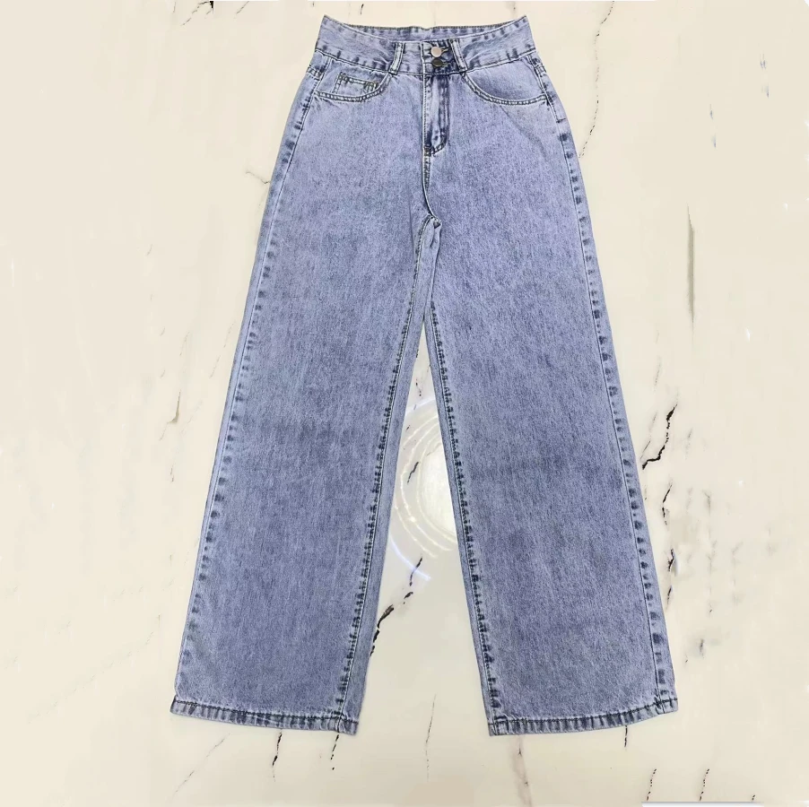 现货高腰显瘦复古春秋百搭修身时尚直筒牛仔裤