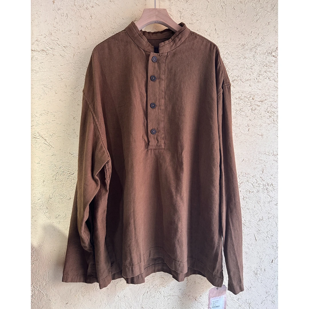 涟香家左岸迷香9008衬衫休闲黄色长袖舒适百搭纯色秋季女衬衣立领