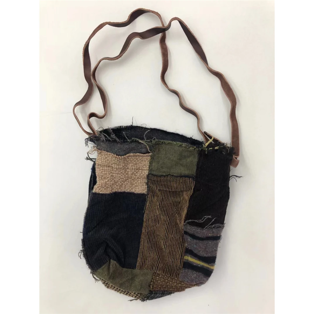 【7折】左岸迷香拼接包包0021单肩户外复古拼色多功能格子肩包斜跨