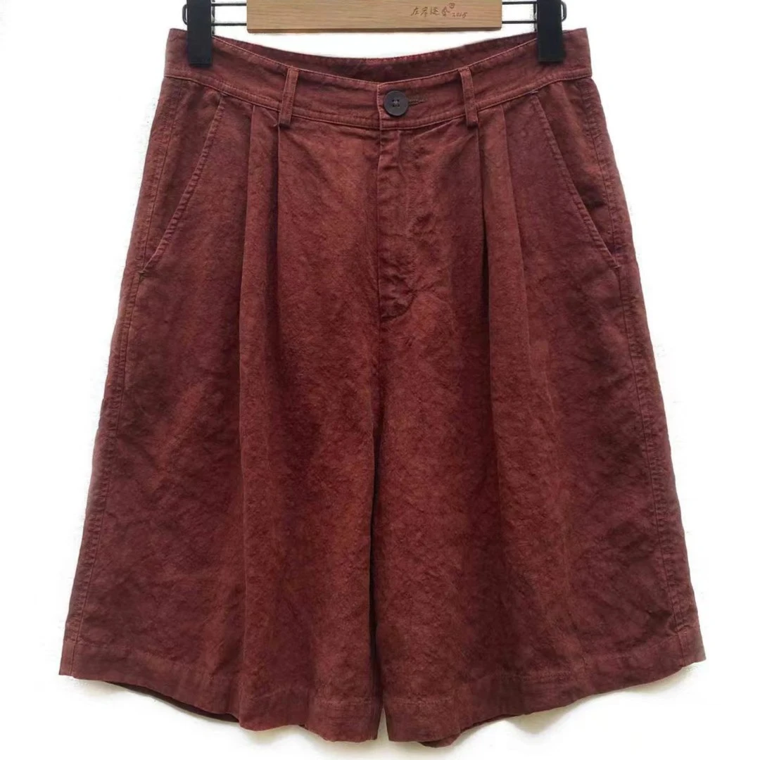 【7折】左岸迷香 暗红短裤3027 宽松 复古 百搭 休闲时尚 高腰