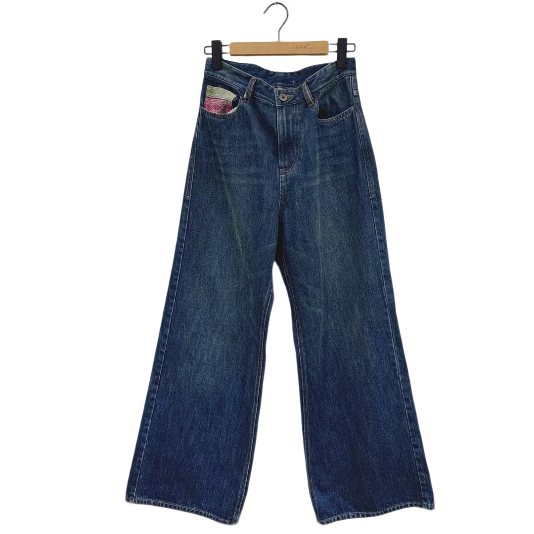 涟香家左岸迷香3027牛仔裤深蓝浅蓝直筒微喇时尚休闲百搭潮流长款