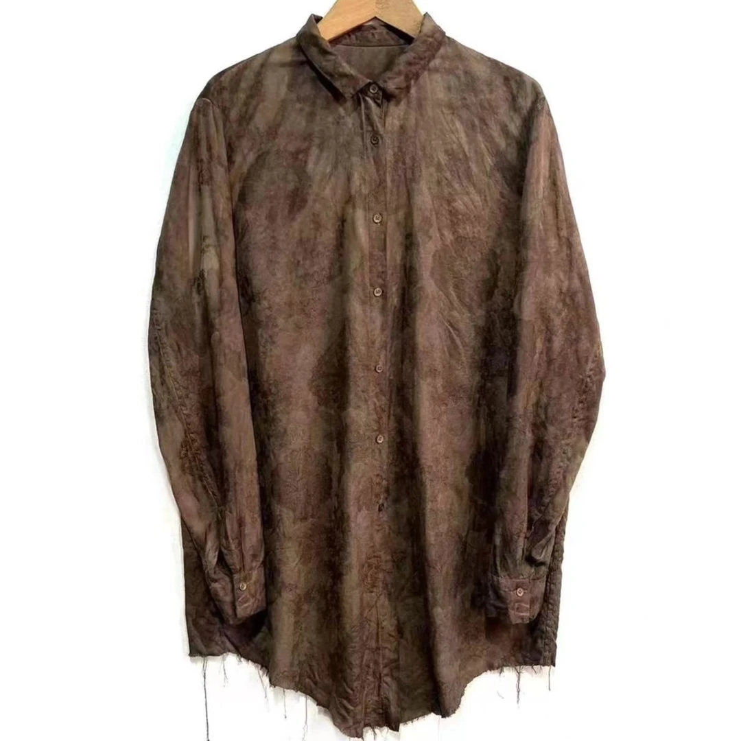 左岸迷香衬衫1010桑蚕丝柿咖长袖衬衣宽松中长款复古提花植物染