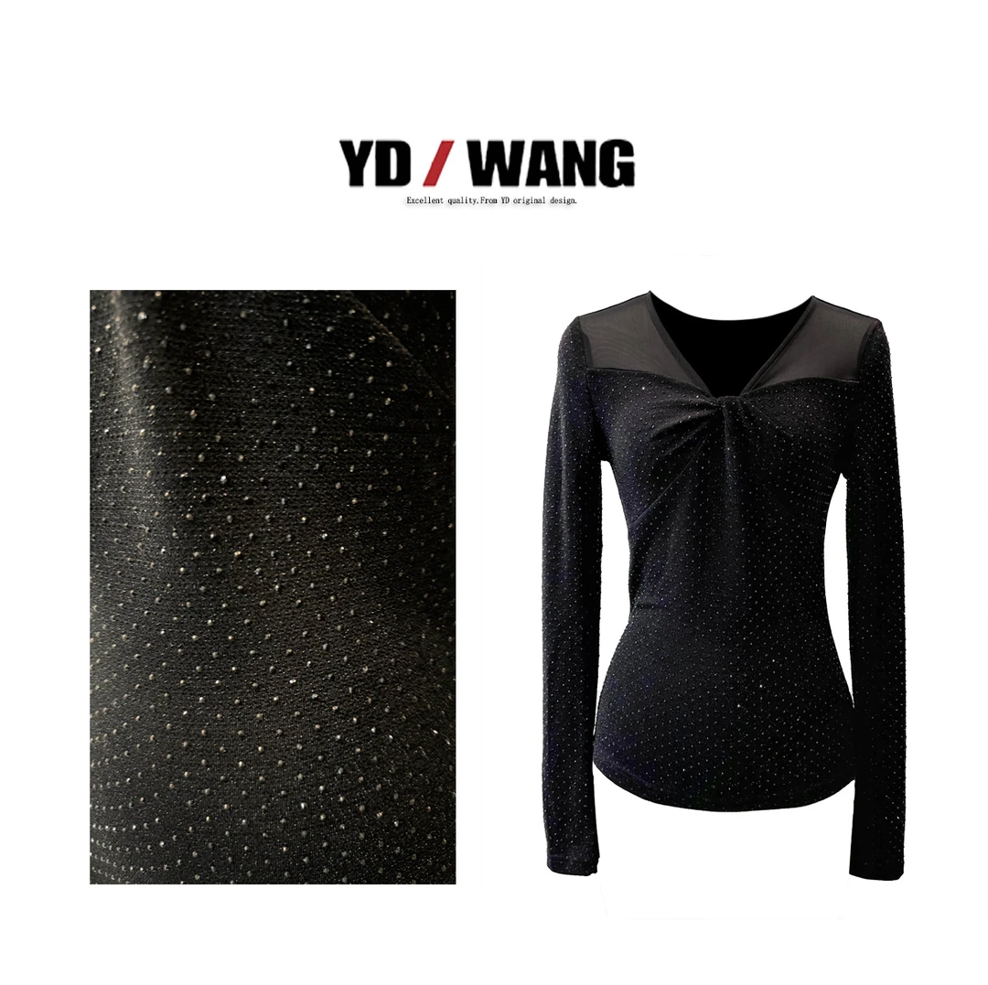 【YD精选】扭结网纱拼接星空衫  衬衫上衣女士打底纯色长袖气质