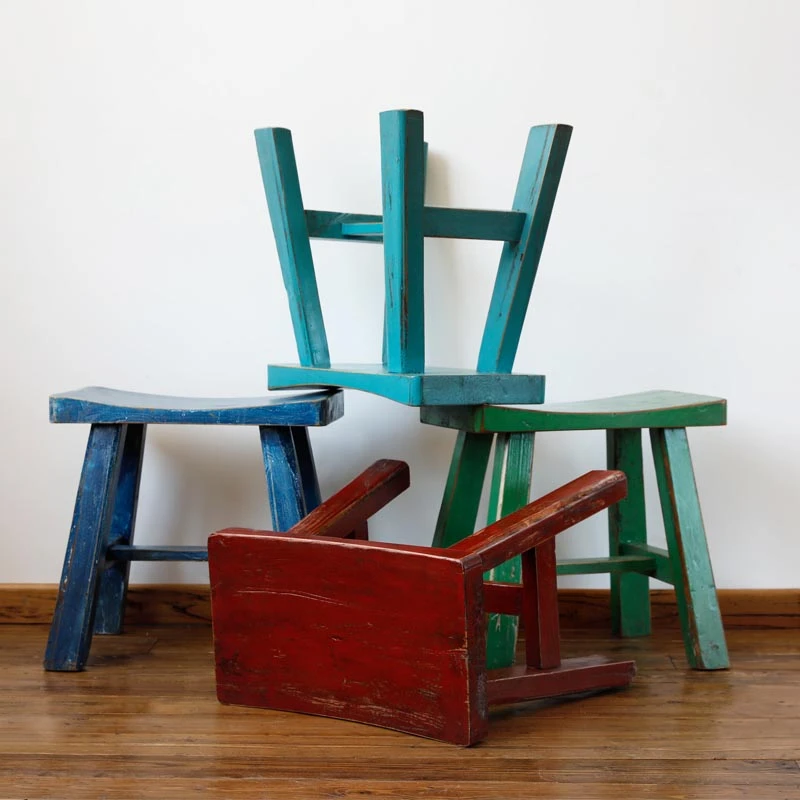 新中式榆木复古做旧凹面元宝马鞍换鞋凳简约舒适长板实木餐桌凳子