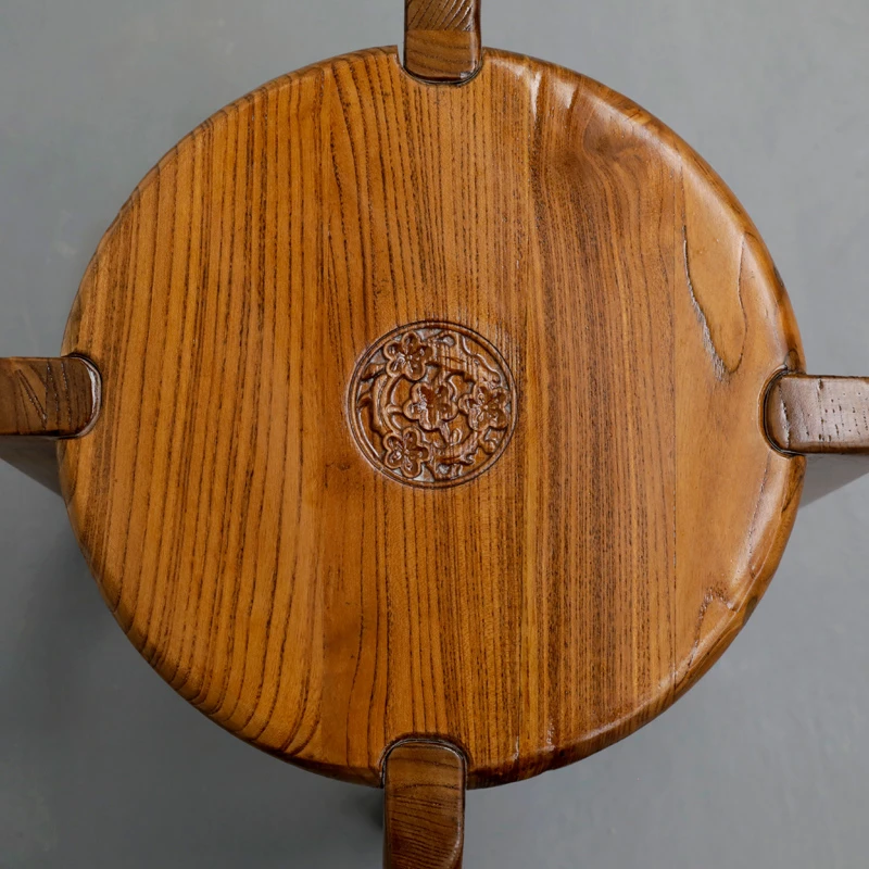 ANCIENT AGE/古朴年代老榆木家用实木圆凳现代简约餐桌凳可叠放凳