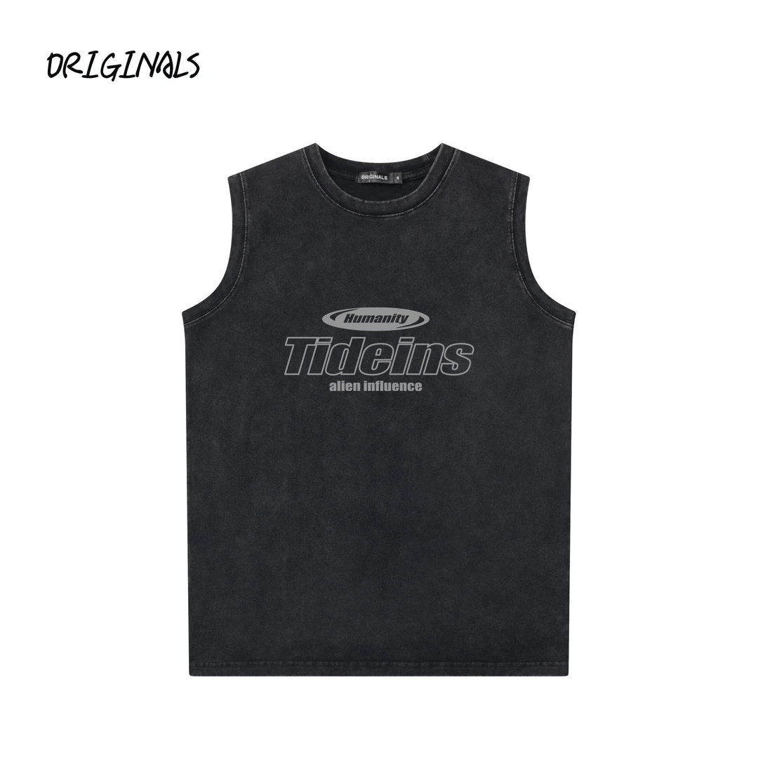 【小袖口防走光300克】运动字母坎肩男女无袖背心帅T恤夏天男士