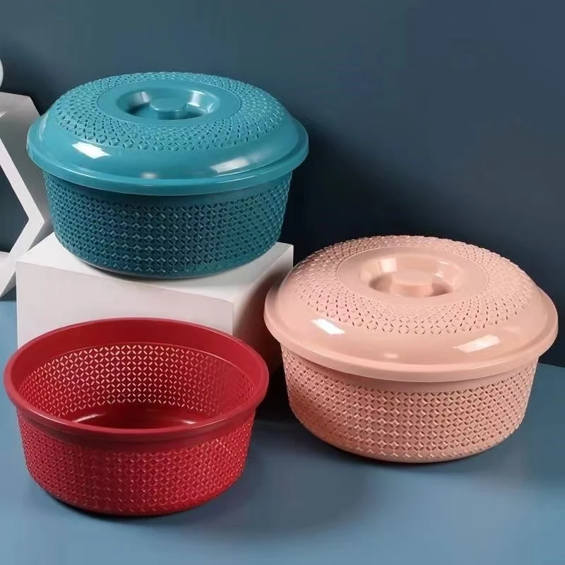 客厅水果篮带盖防虫北欧风格果篮3个沥水篮淘米家用神器镂空圆形