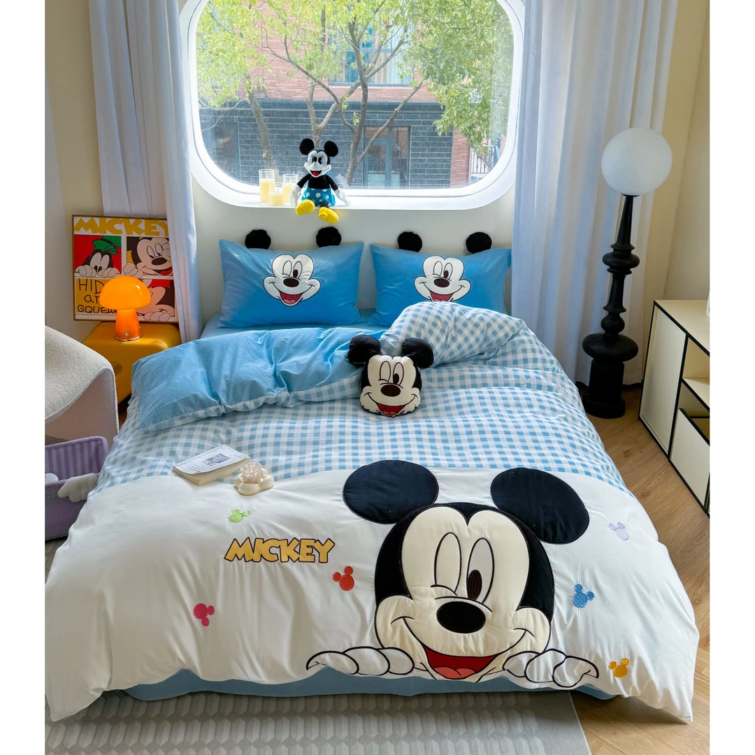 梦幻 米奇A类刺绣+印花三件套四件套可爱亲肤小清新加厚幼儿亲子