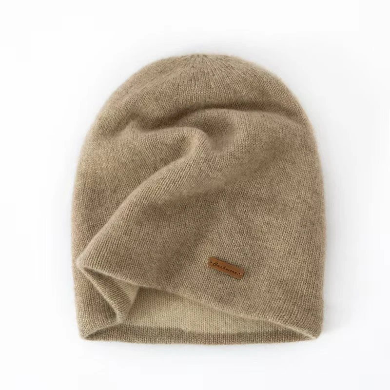 双层加厚保暖山羊绒帽子男女毛线冷帽针织包头百搭护耳堆堆帽