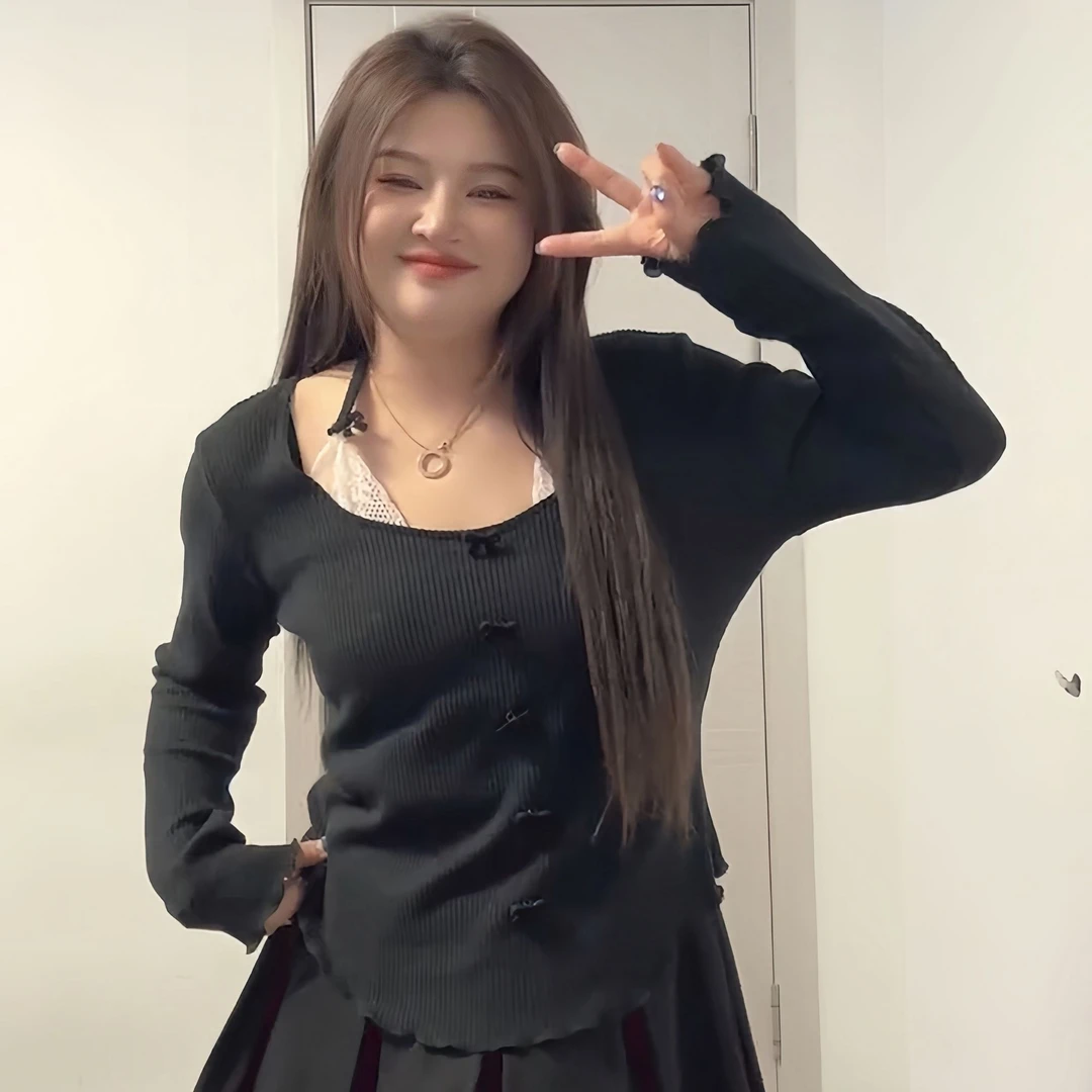 大码女装假两件蝴蝶结花边打底衫2024纯欲风甜美清新减龄收腰上衣