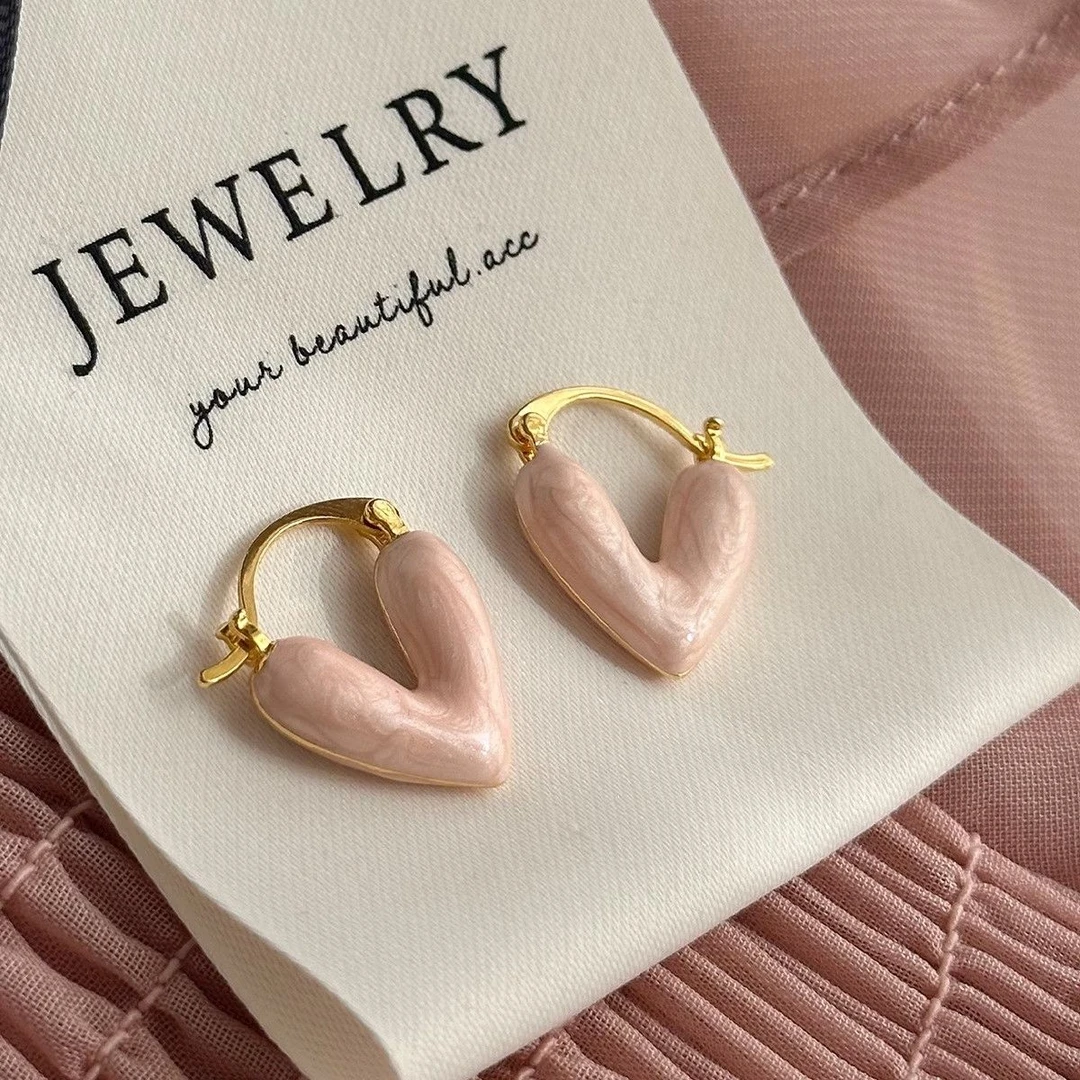 流沙滴釉爱心粉色冷淡风耳环清新耳坠个性简约耳扣2023年爆款耳饰