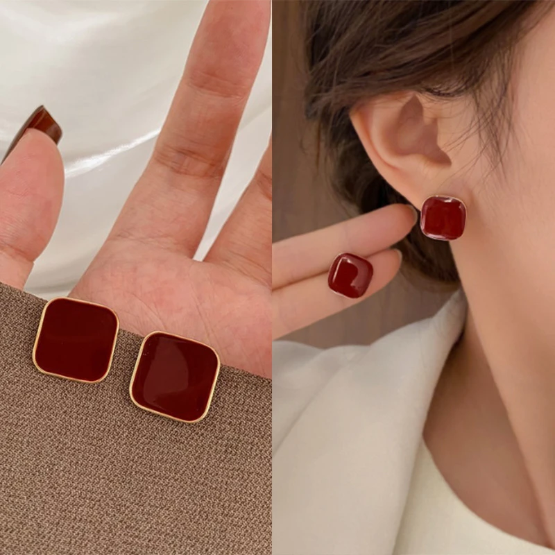 复古气质百搭耳环女小众设计ins高级感耳钉时尚轻奢红色耳饰