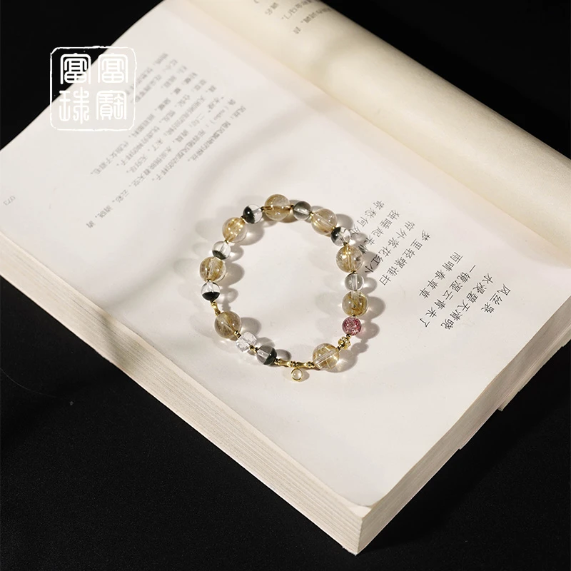 【间漫漫】板钛晶+绿幽灵 水晶18k金手串（天然珠宝多样性发）