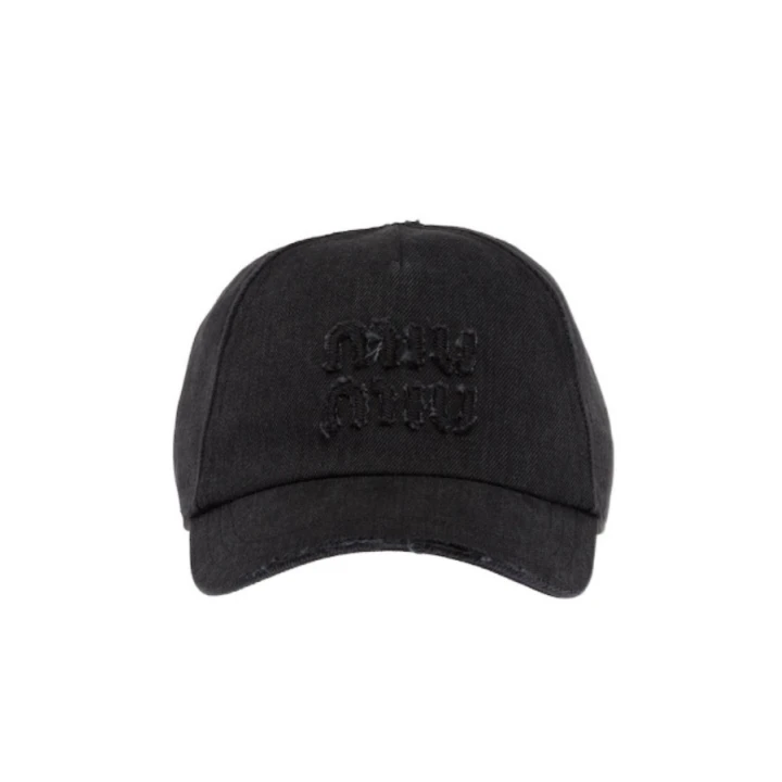 全新未使用 MIU MIU/缪缪 黑色 Logo刺绣 棉 鸭舌帽/M/L码