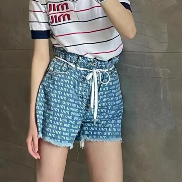 未使用 MIU MIU/缪缪 logo满印牛仔短裤