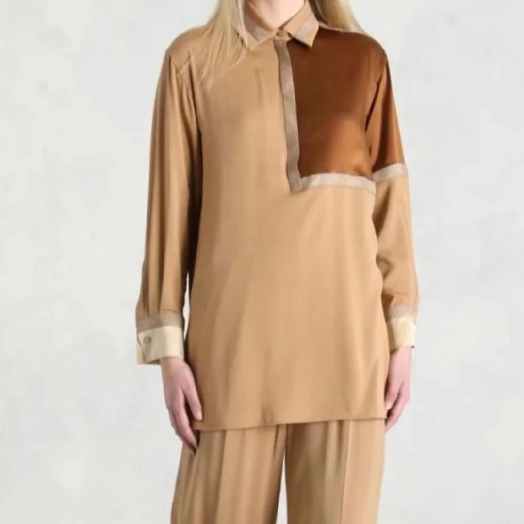 全新未使用  Max Mara/翻领长袖拼色衬衫/34