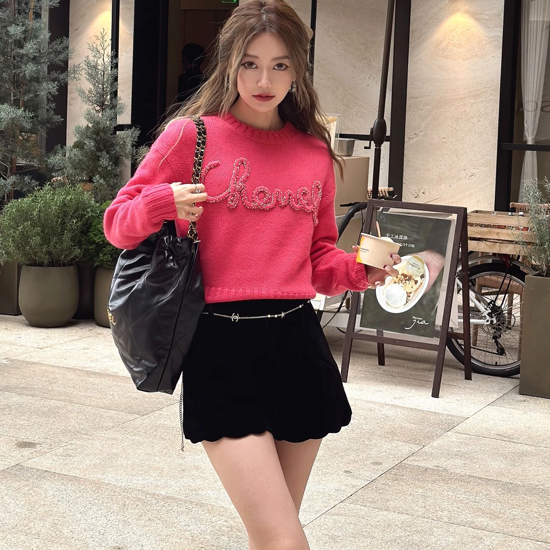 全新未使用 Chanel/香奈儿 字母logo提花圆领套头毛衣/36码