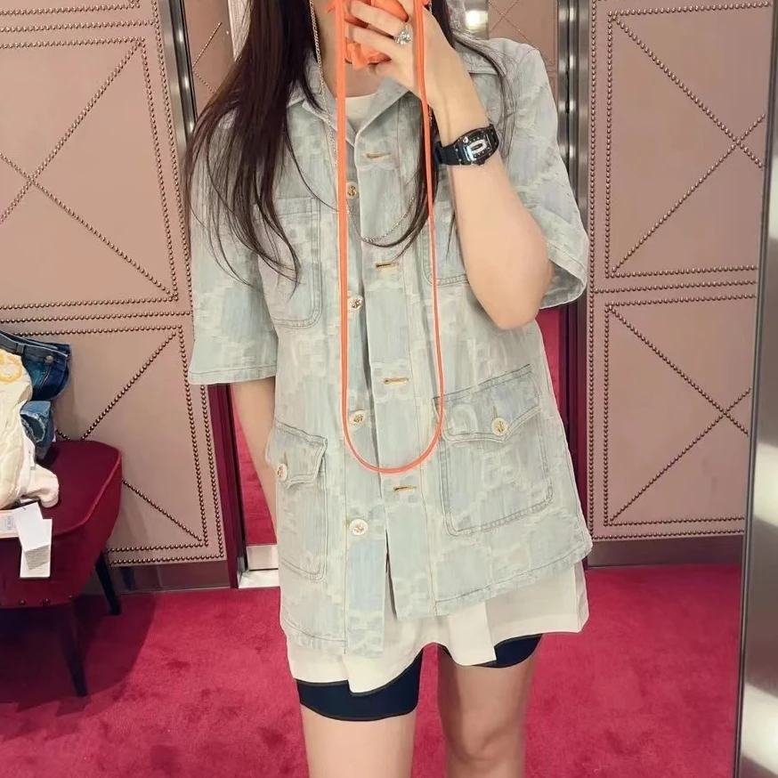 全新未使用  Gucci/蓝色牛仔短袖外套/38码