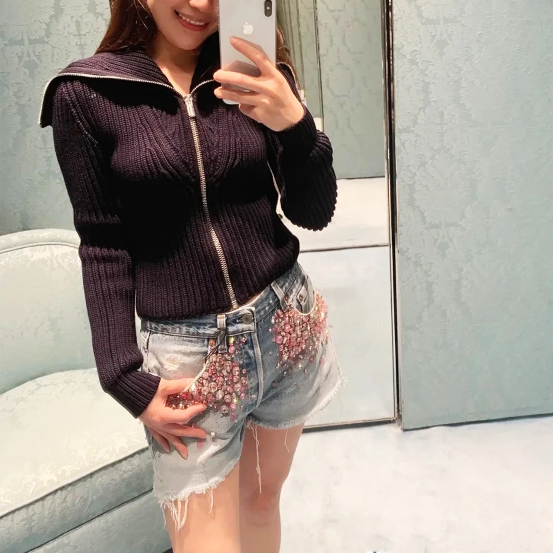 全新未使用  Miu Miu/羊毛拉链休闲开衫/36码