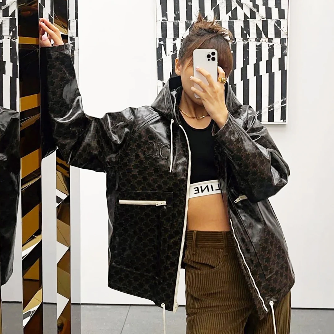 全新未使用  Celine/经典logo满印印花连帽夹克/38码